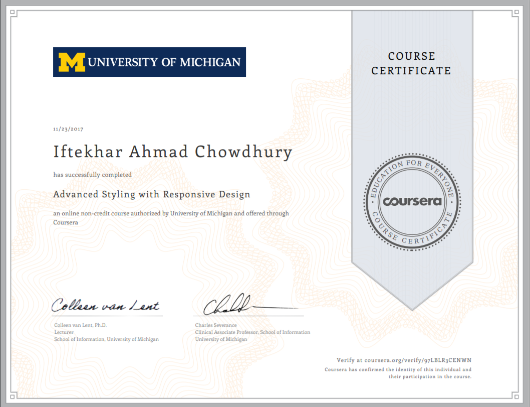 Advanced Styling and Responsive design certificate