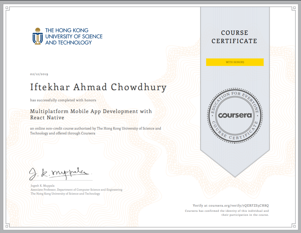Сертификат Coursera. Как выглядит сертификат Coursera. React  сертификат.